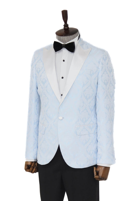 Blazer de bal pour hommes bleu clair à revers en pointe à motifs floraux - Wessi
