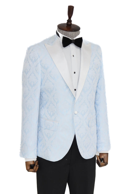 Blazer de bal pour hommes bleu clair à revers en pointe à motifs floraux - Wessi