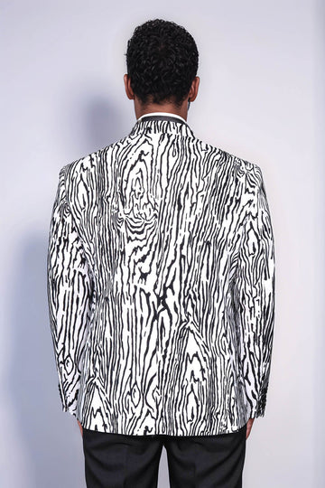 Slim Fit Zebra Patterned White Men Party Blazer - Wessi