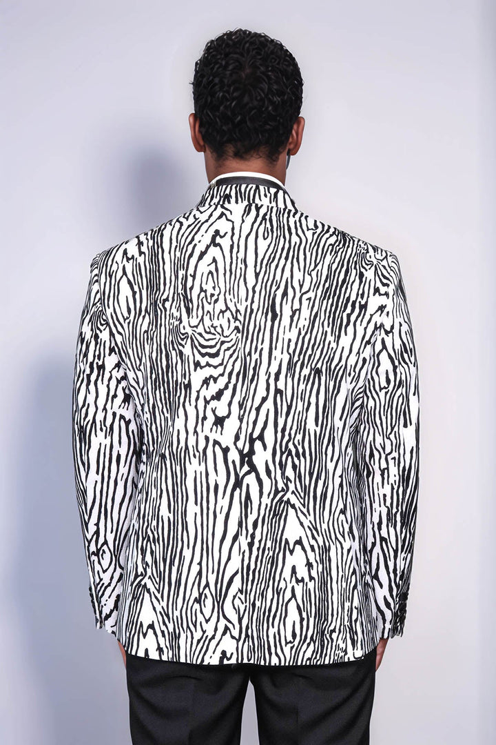 Slim Fit Zebra Patterned White Men Party Blazer - Wessi