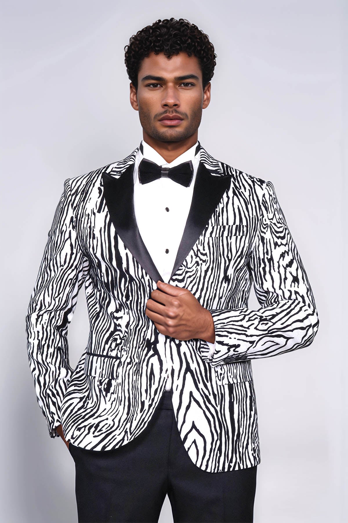Slim Fit Zebra Patterned White Men Party Blazer - Prom Blazer