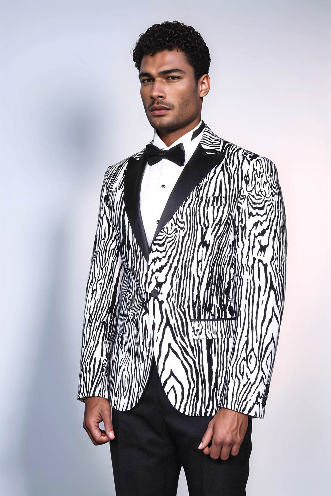 Slim Fit Zebra Patterned White Men Party Blazer - Wessi