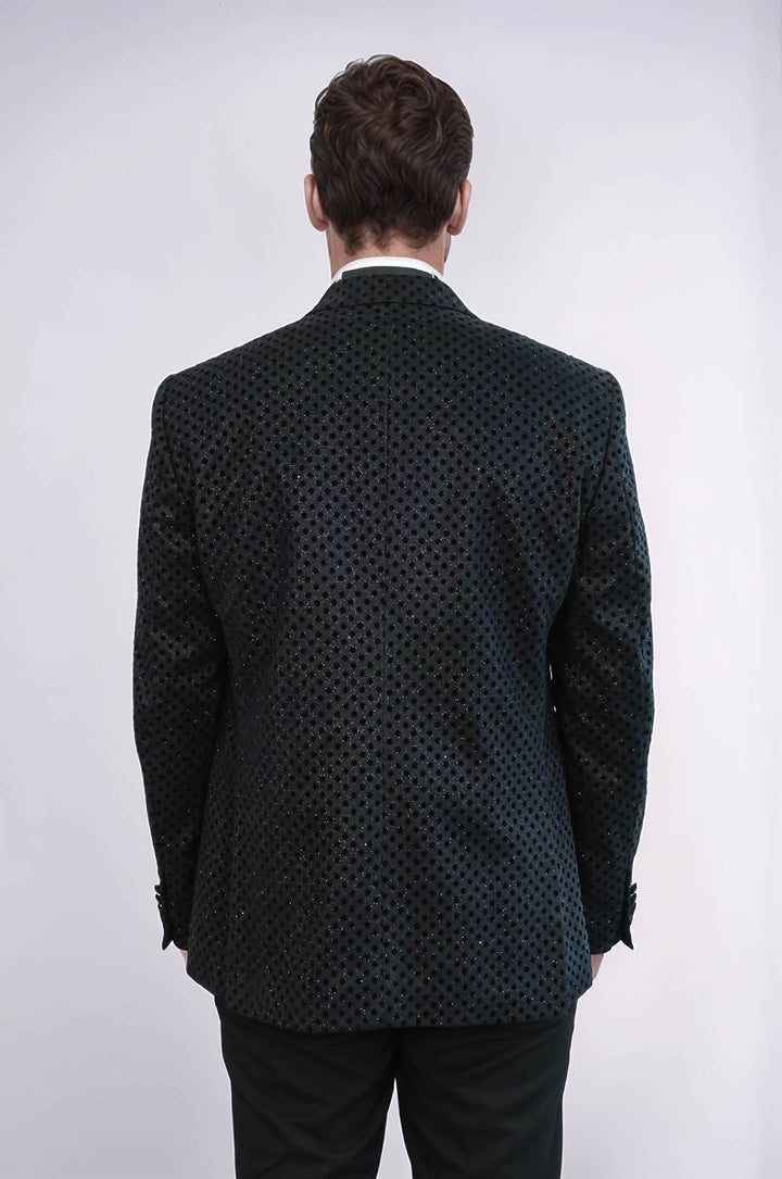 Sequin Dot Patterned Black Men Sparkly Singer Tuxedo Jacket - Wessi