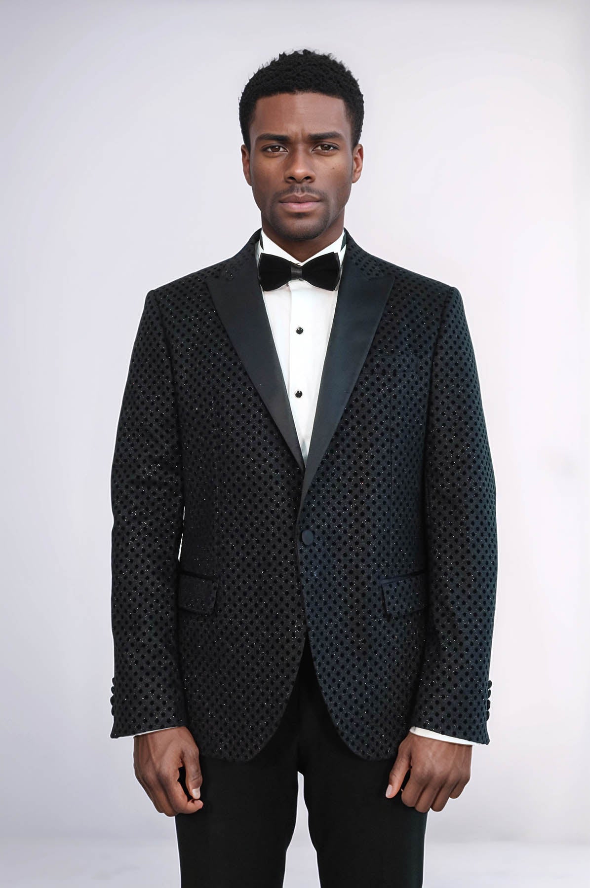 Sequin Dot Patterned Black Men Sparkly Singer Tuxedo Jacket