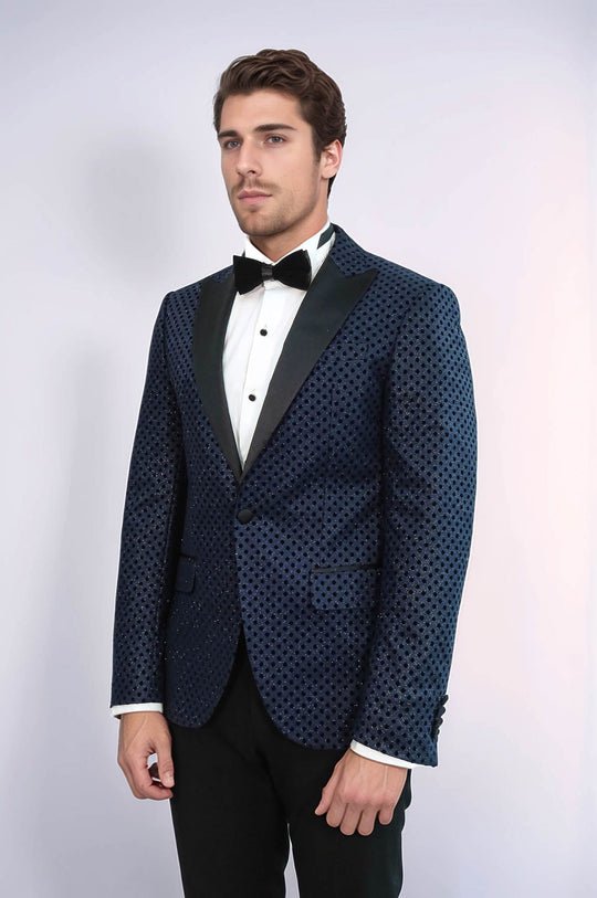 Blazer de bal pour hommes bleu marine à motifs de paillettes - Wessi