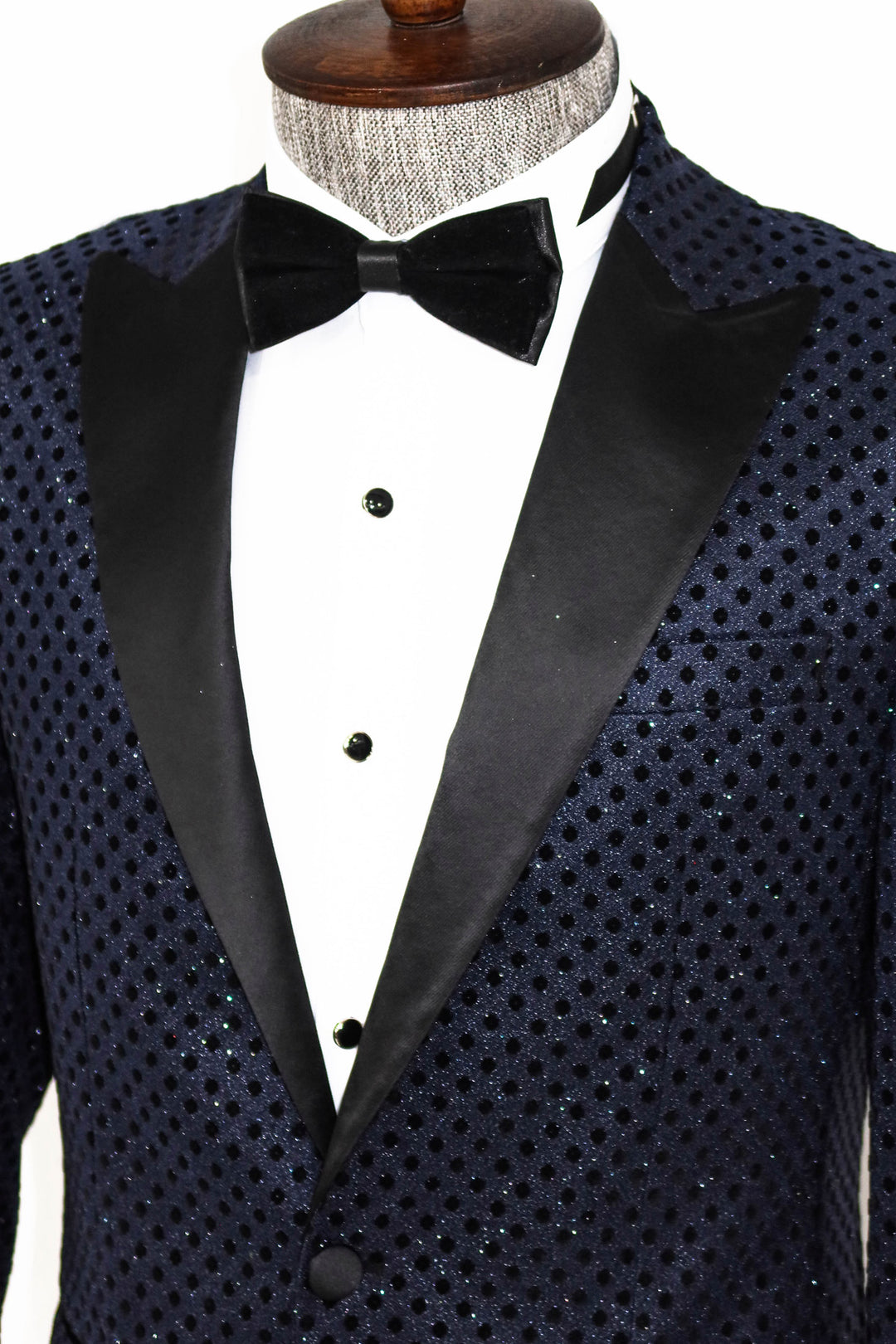 Sequin Dot Patterned Navy Blue Men Prom Blazer - Wessi