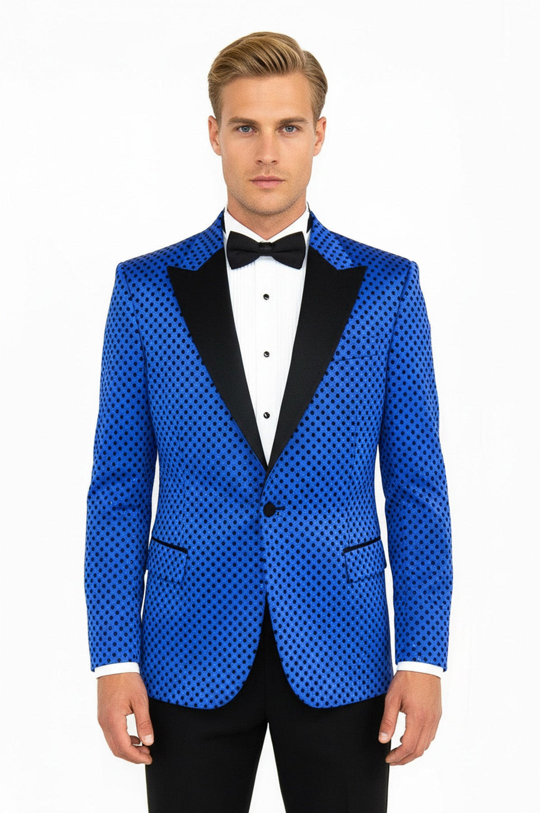 Sequin Dot Patterned Sax Blue Men Party Jackets - Wessi