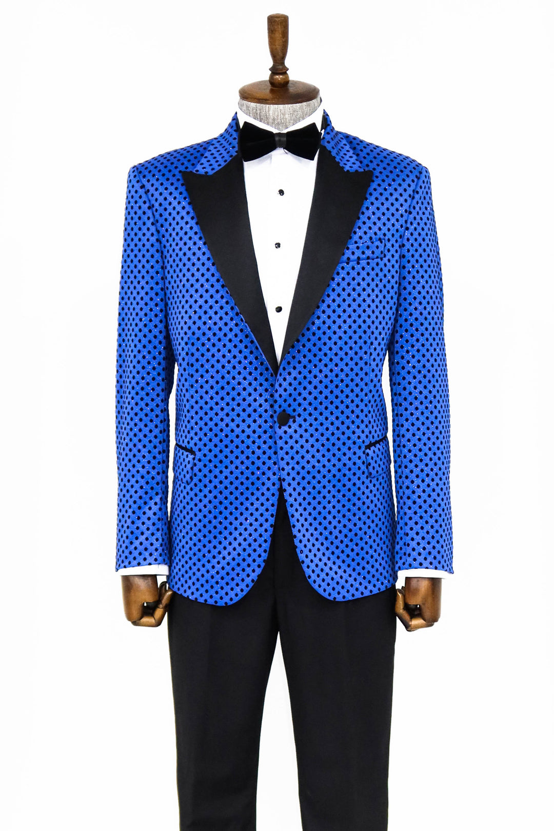 Sequin Dot Patterned Sax Blue Men Prom Blazer - Wessi