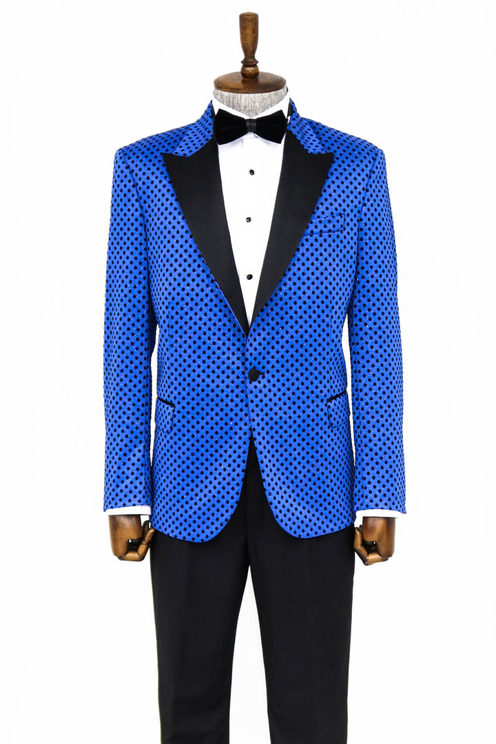 Sequin Dot Patterned Sax Blue Men Party Jackets - Wessi