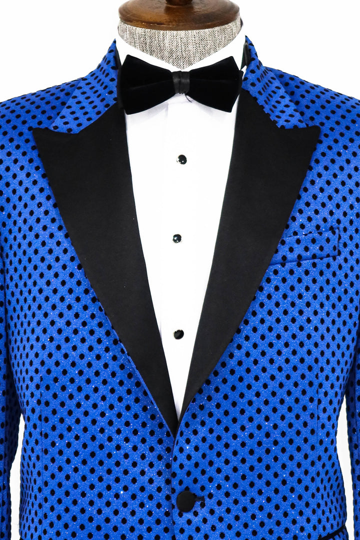 Sequin Dot Patterned Sax Blue Men Party Jackets - Wessi