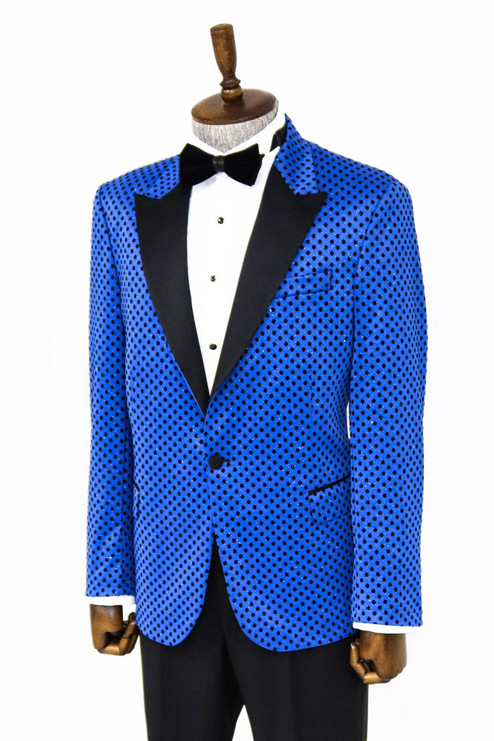 Sequin Dot Patterned Sax Blue Men Prom Blazer - Wessi