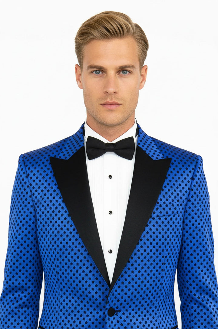 Sequin Dot Patterned Sax Blue Men Party Jackets - Wessi