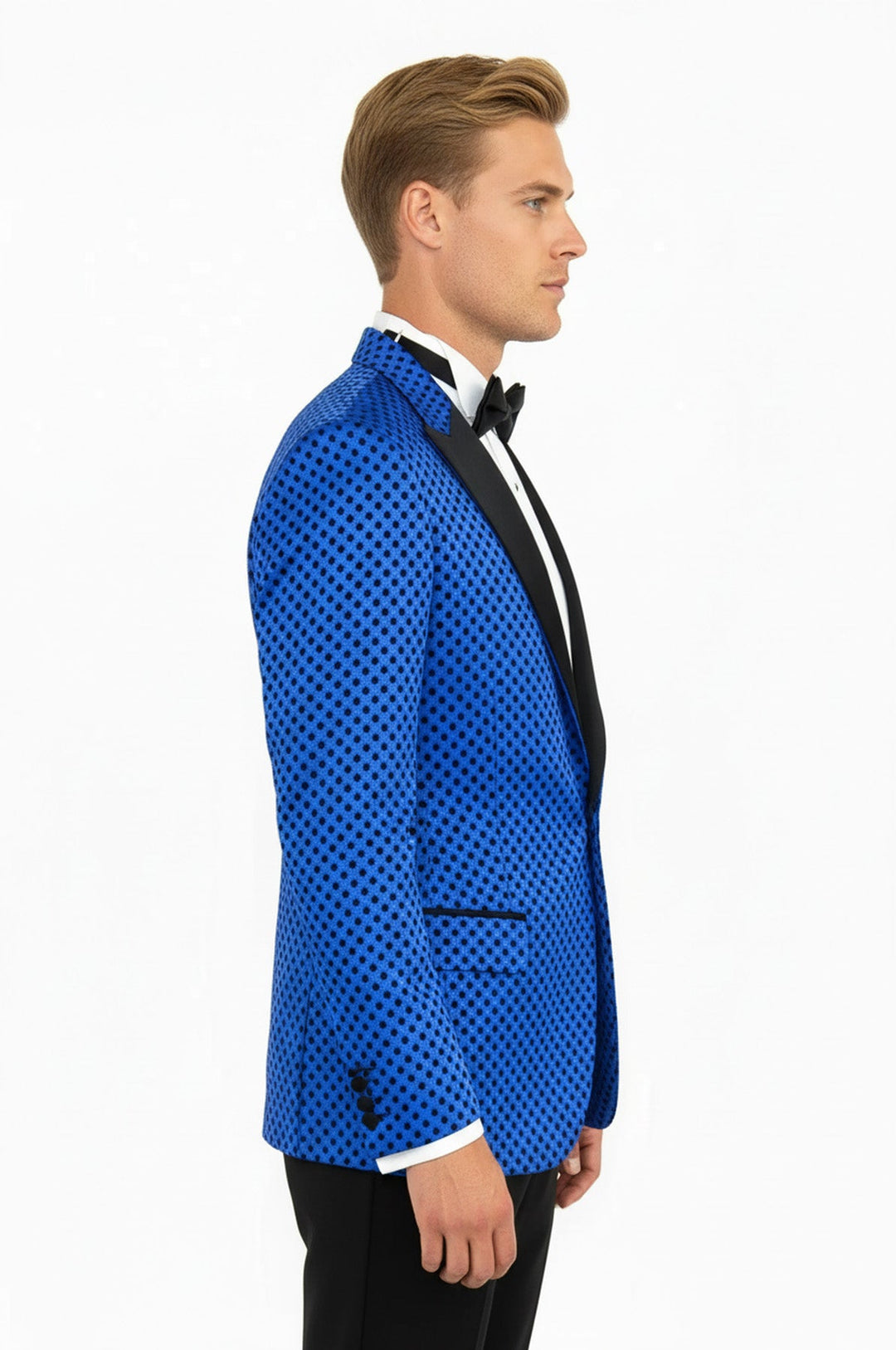 Sequin Dot Patterned Sax Blue Men Party Jackets - Wessi