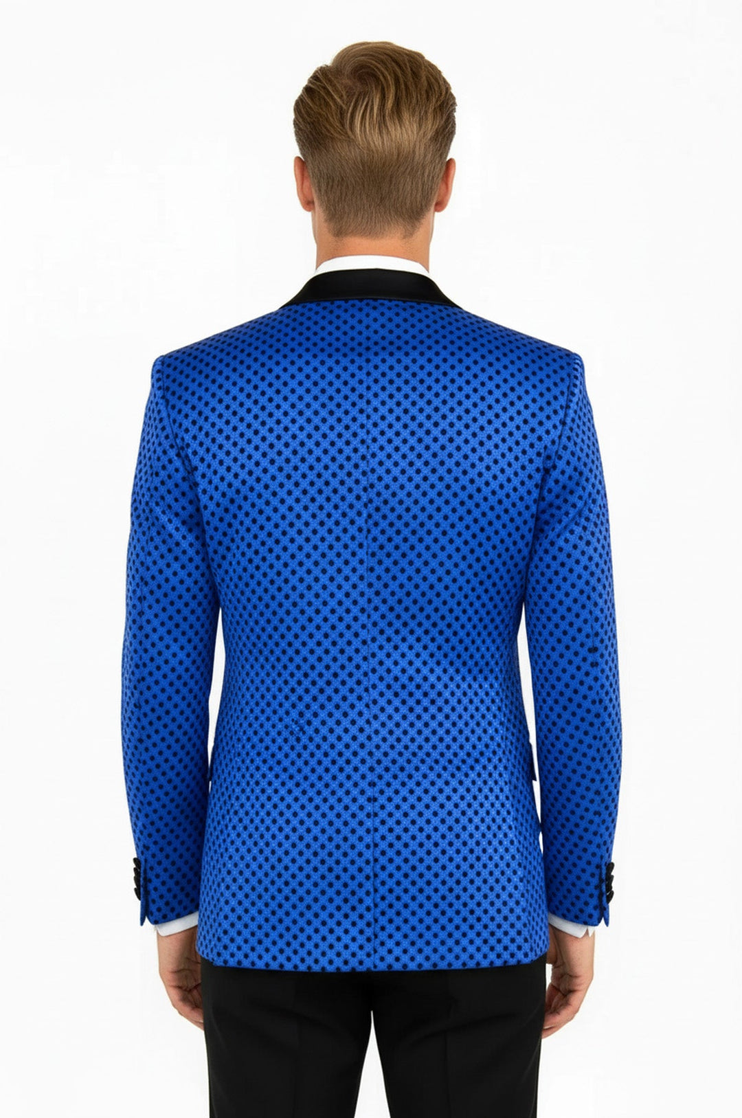 Sequin Dot Patterned Sax Blue Men Party Jackets - Wessi