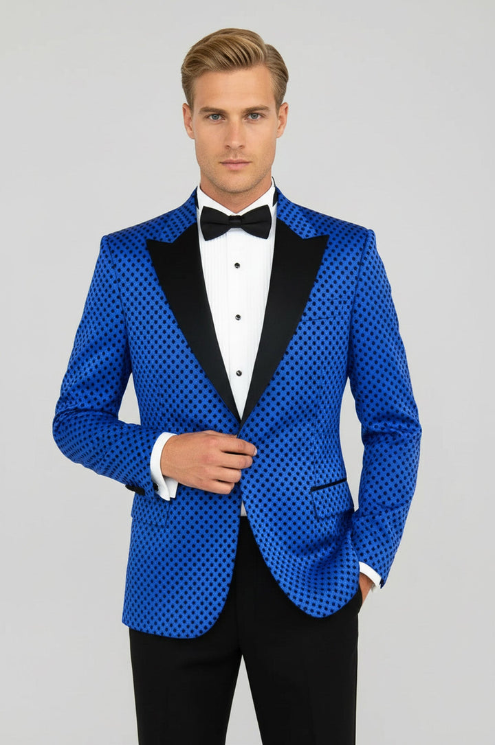 Sequin Dot Patterned Sax Blue Men Party Jackets - Wessi