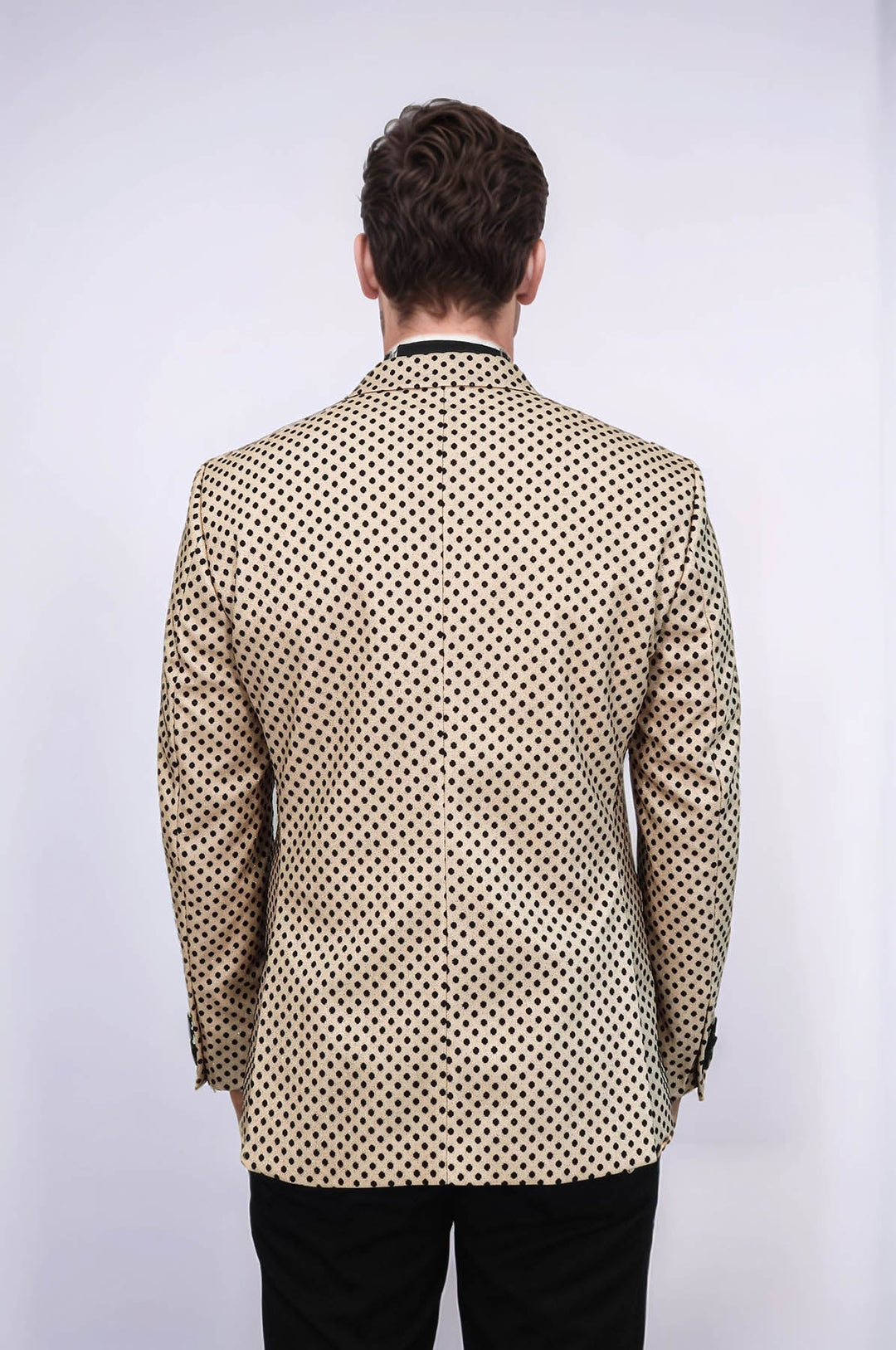 Sequin Dot Patterned Cream Men Wedding Tuxedo Blazer - Wessi