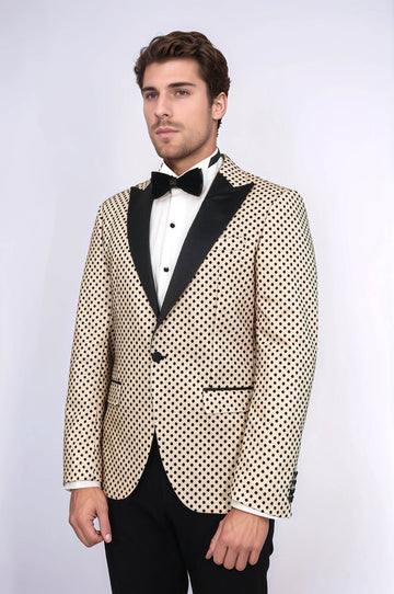 Blazer de bal pour hommes crème à motifs de paillettes et de points - Wessi