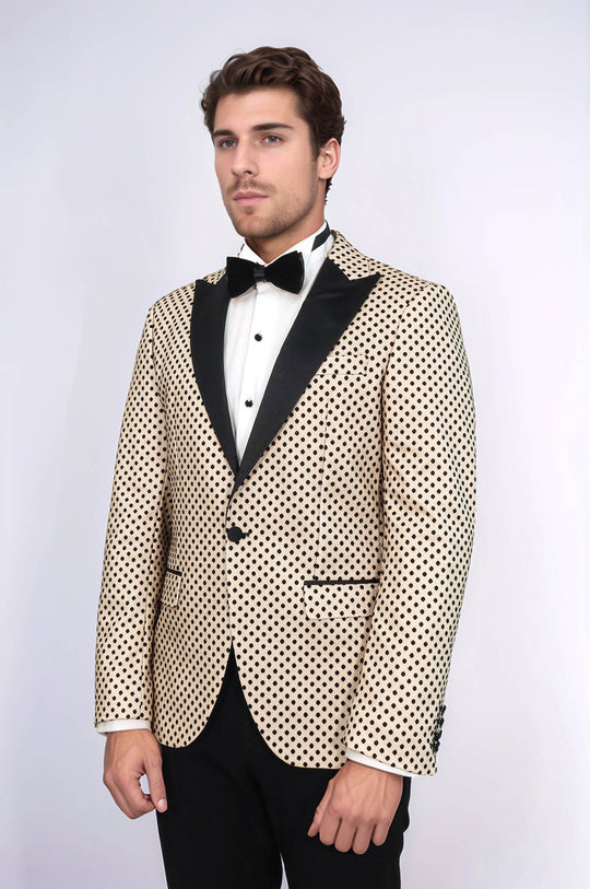 Blazer de bal pour hommes crème à motifs de paillettes et de points - Wessi
