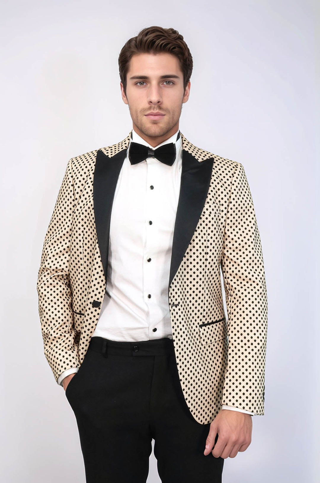 Sequin Dot Patterned Cream Men Wedding Tuxedo Blazer - Wessi