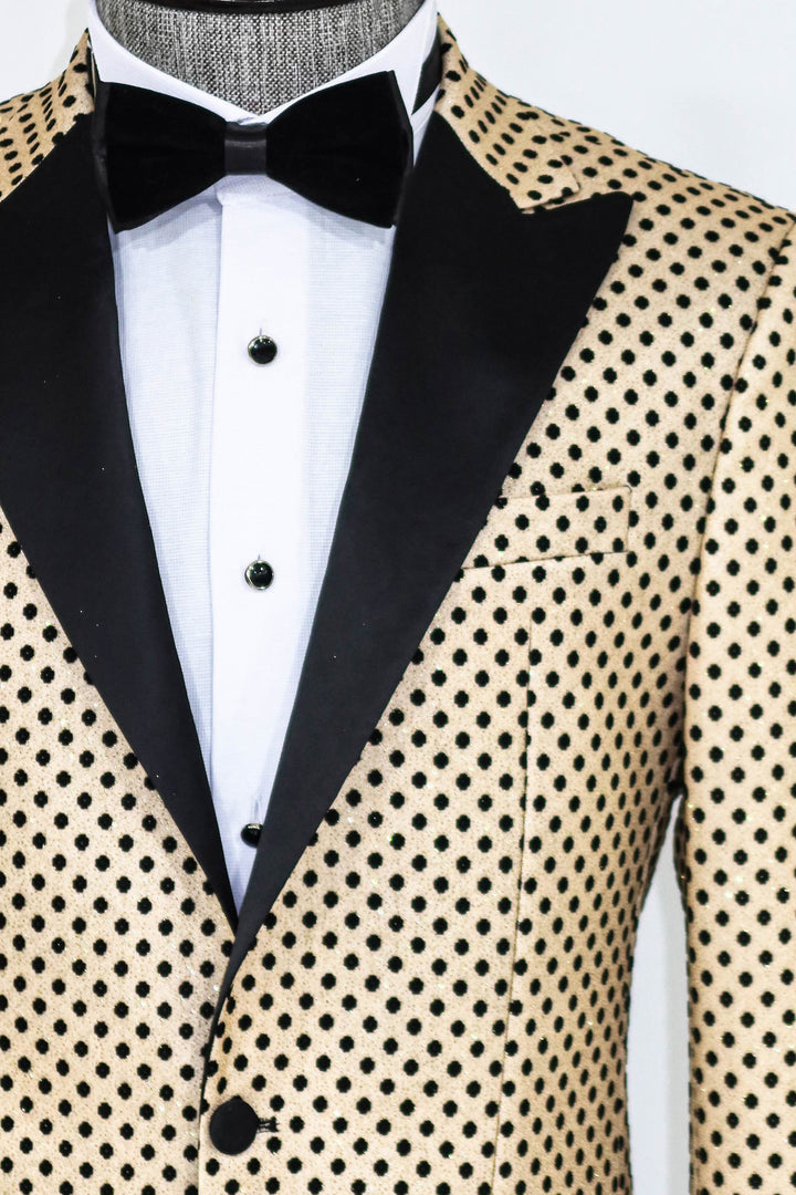 Sequin Dot Patterned Cream Men Prom Blazer and Trousers Combination- Wessi