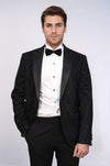 Shiny Patterned Black Men Wedding Tuxedo Blazer - Wessi