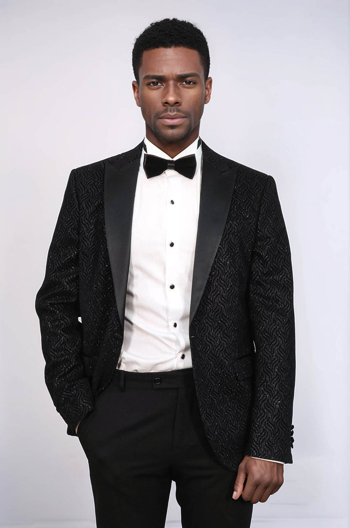 Blazer de graduación para hombre negro con estampado brillante - Wessi
