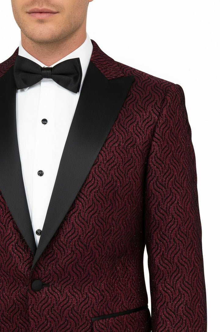 Shiny Patterned Burgundy Prom Blazer - Wessi