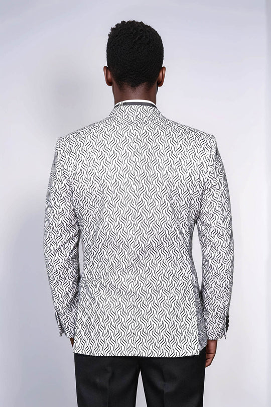 Shiny Patterned White Men Prom Blazer - Wessi