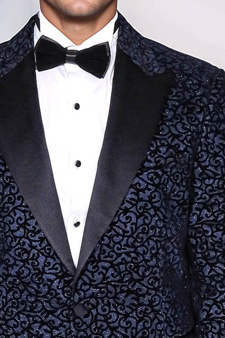 Blazer de graduación para hombre azul marino con estampado Scroll - Wessi