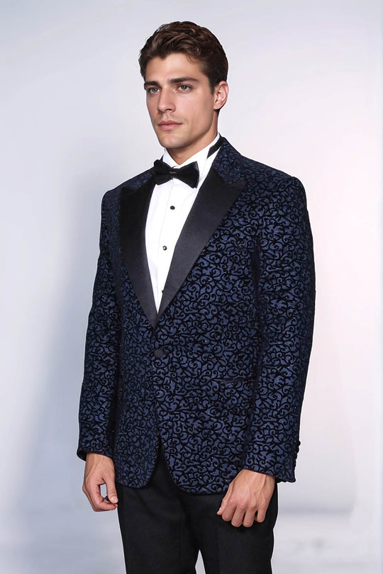 Blazer de graduación para hombre azul marino con estampado Scroll - Wessi