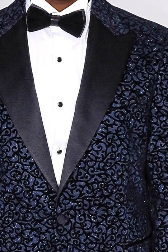 Blazer de graduación para hombre azul marino con estampado Scroll - Wessi