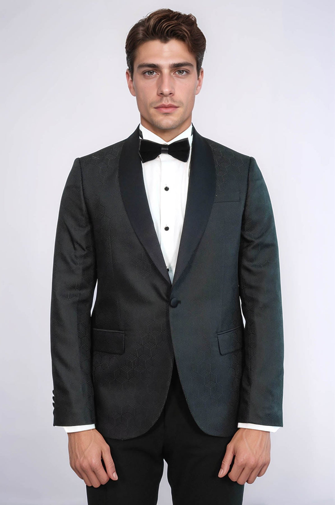 Pentagon Patterned Shawl Lapel Black Men Evening Jacket - Wessi