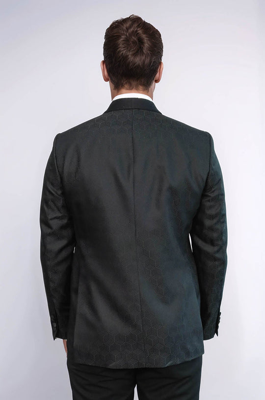 Pentagon Patterned Shawl Lapel Black Men Evening Jacket - Wessi