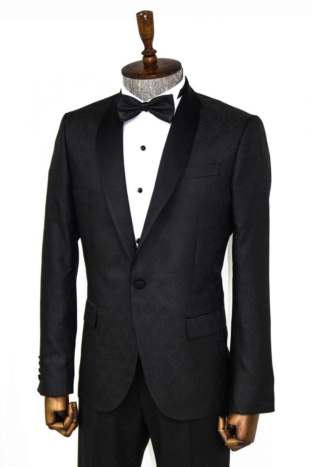 Pentagon Patterned Shawl Lapel Black Men Prom Blazer and Trousers Combination - Wessi