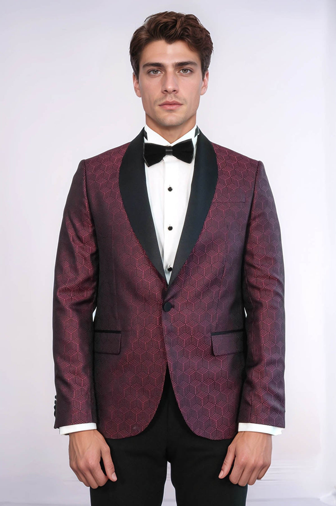 Pentagone à motifs châle revers bordeaux hommes blazer de bal - Wessi
