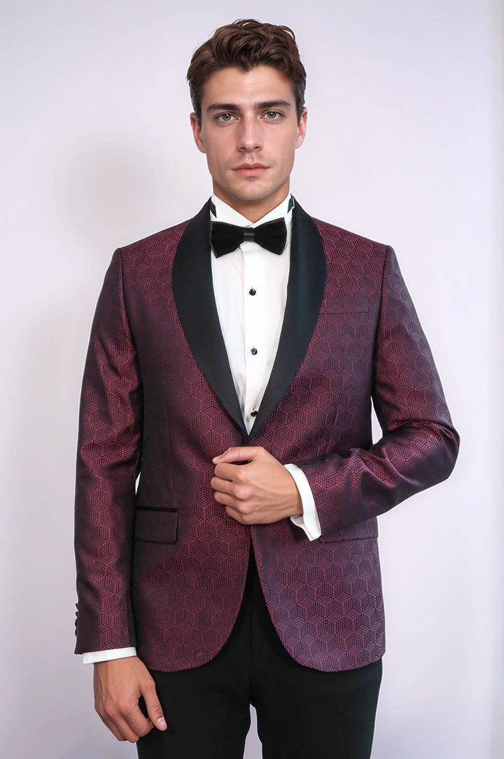 Pentagone à motifs châle revers bordeaux hommes blazer de bal - Wessi