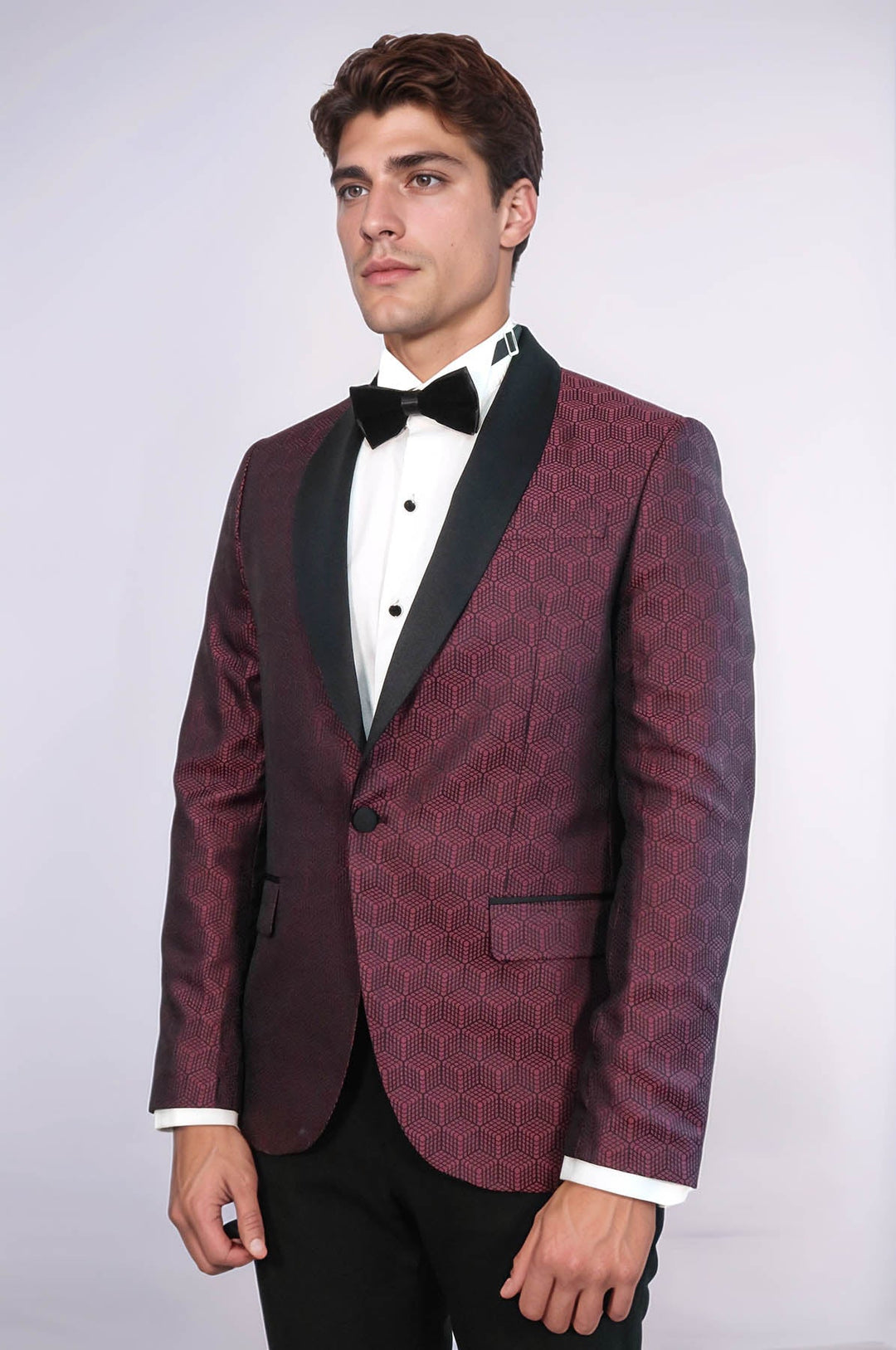 Pentagone à motifs châle revers bordeaux hommes blazer de bal - Wessi