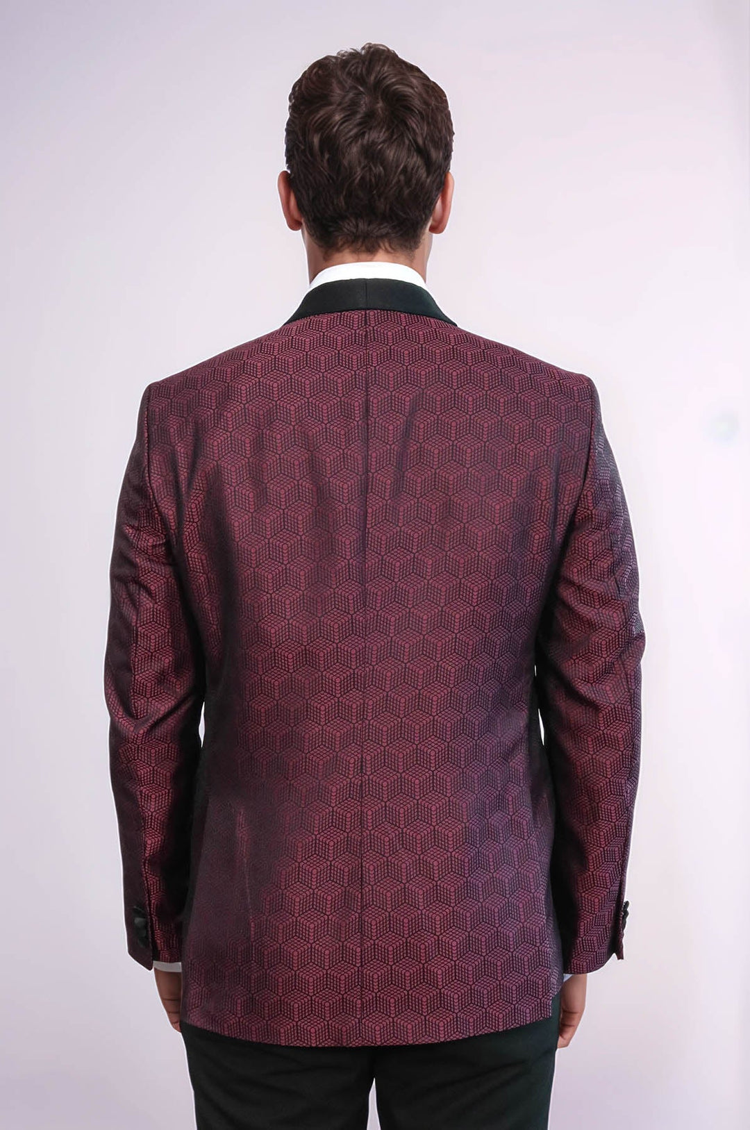Pentagone à motifs châle revers bordeaux hommes blazer de bal - Wessi