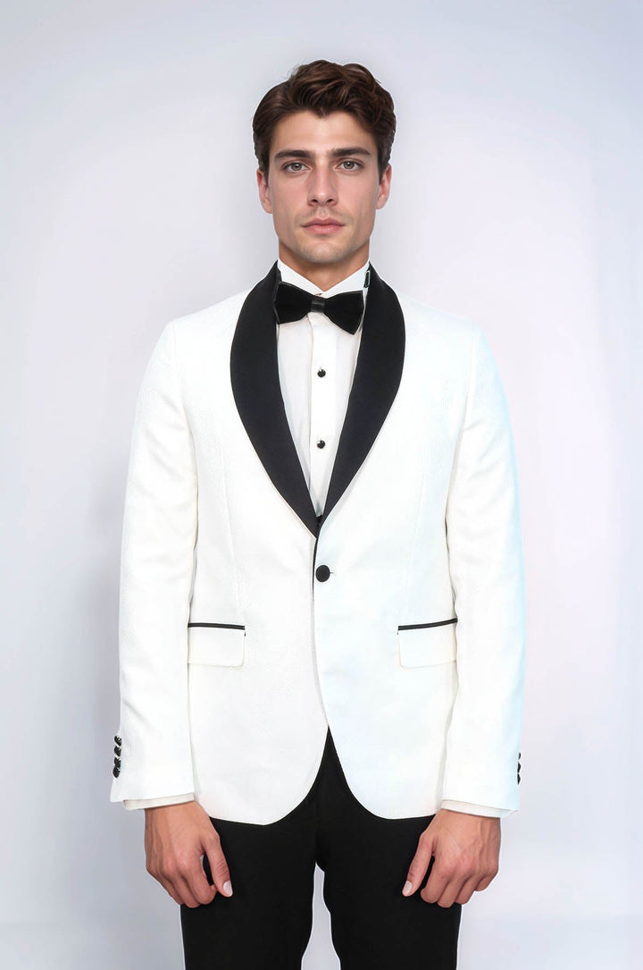 Pentagon Patterned Shawl Lapel White Men Wedding Tuxedo Jacket - Wessi