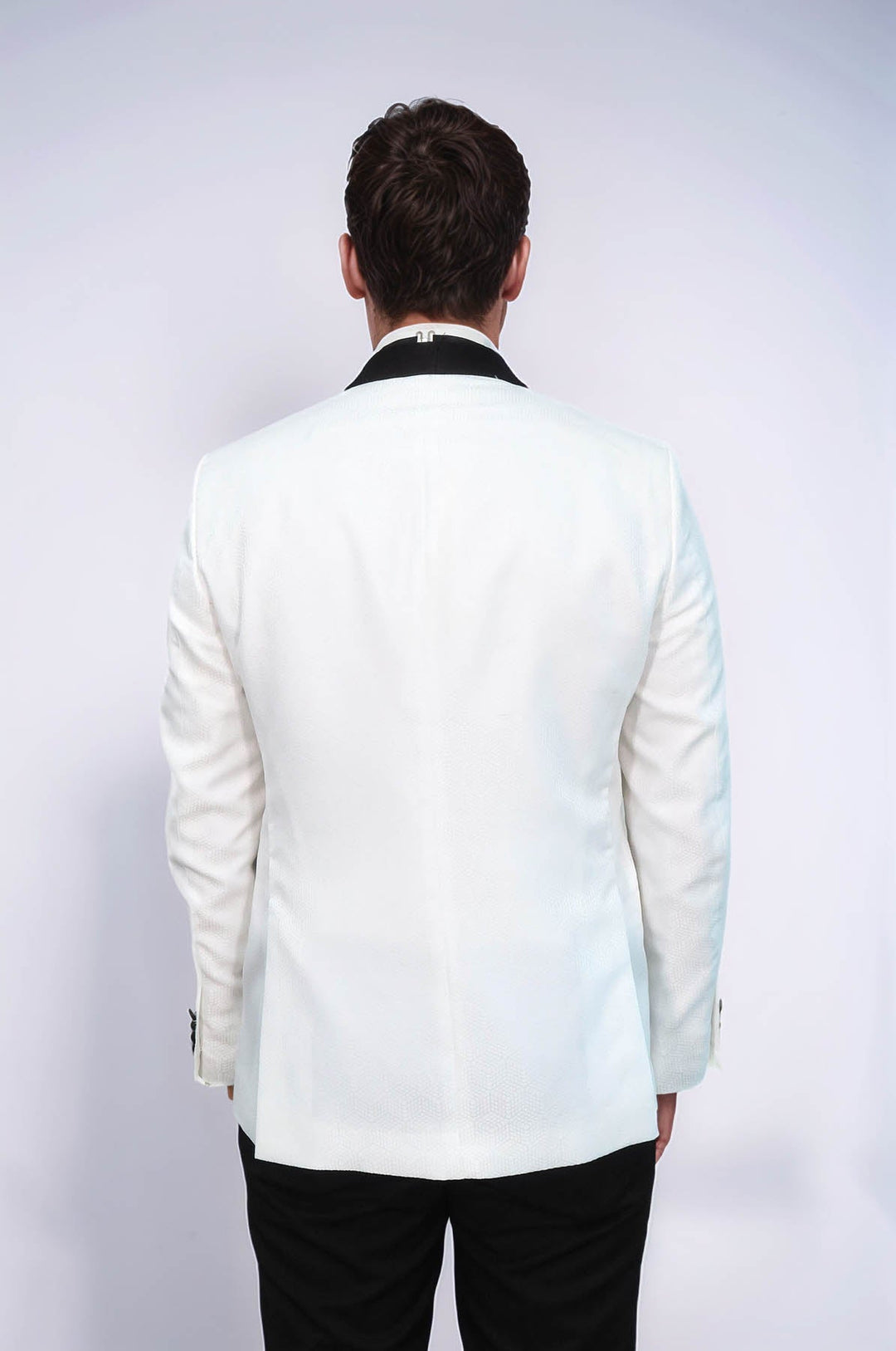 Pentagon Patterned Shawl Lapel White Men Wedding Tuxedo Jacket - Wessi