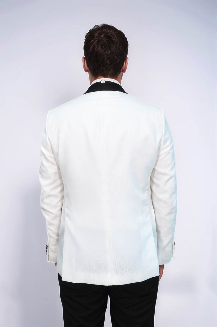 Pentagon Patterned Shawl Lapel White Men Wedding Tuxedo Jacket - Wessi