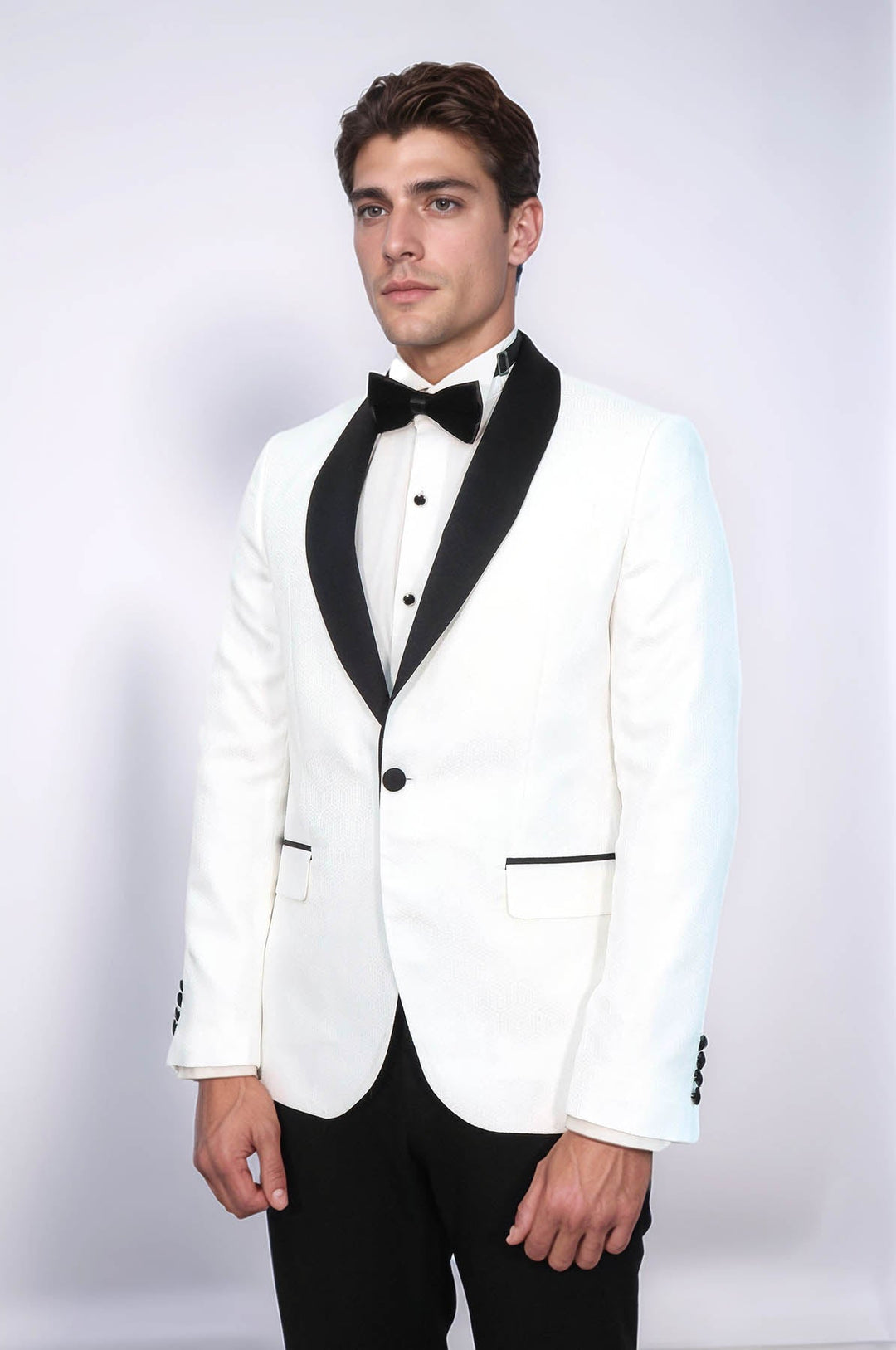 Pentagon Patterned Shawl Lapel White Men Wedding Tuxedo Jacket - Wessi