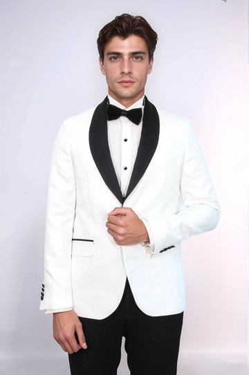 Blazer de graduación para hombre blanco con solapa chal y estampado Pentágono - Wessi