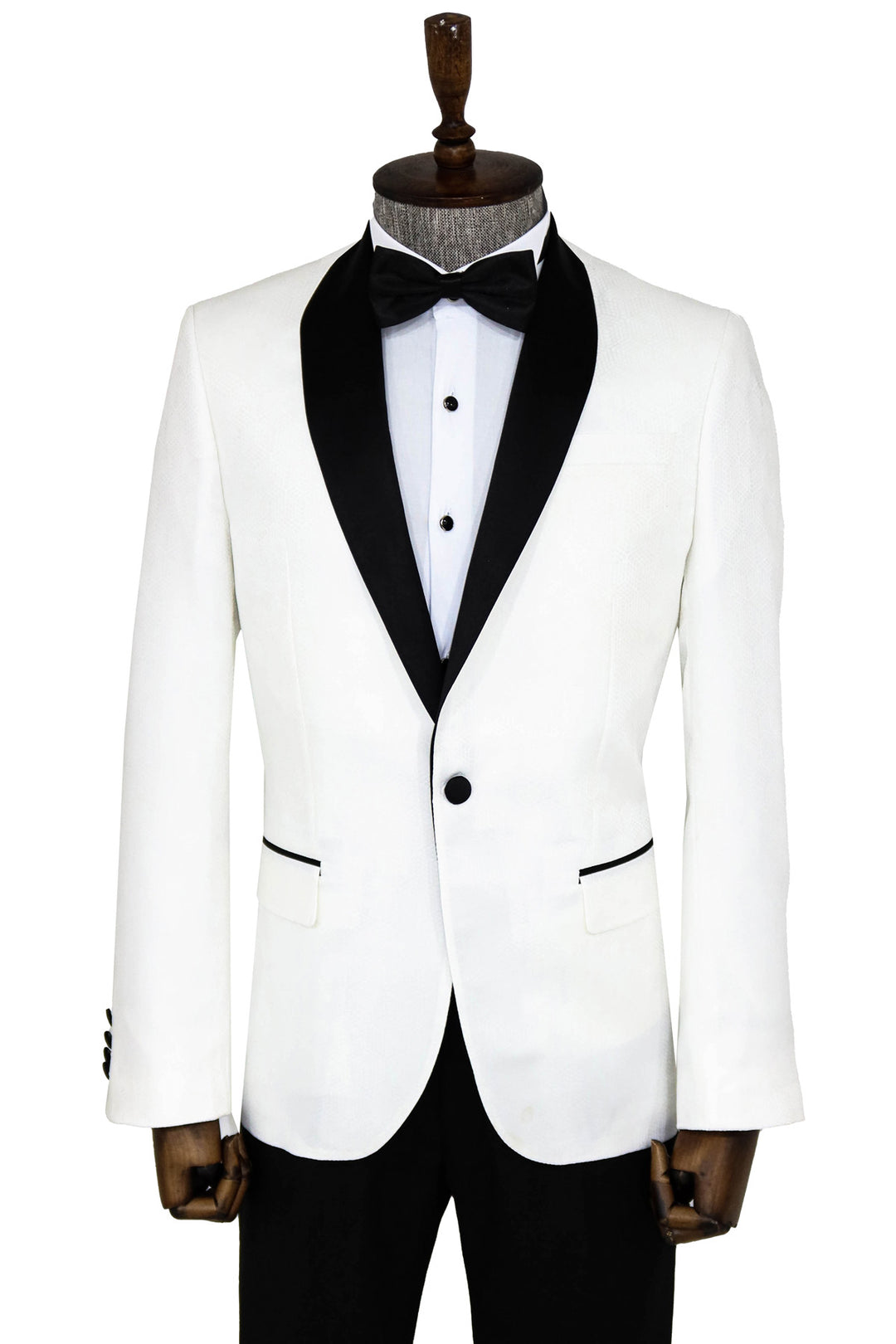 Pentagon Patterned Shawl Lapel White Men Prom Blazer and Trousers Combination- Wessi