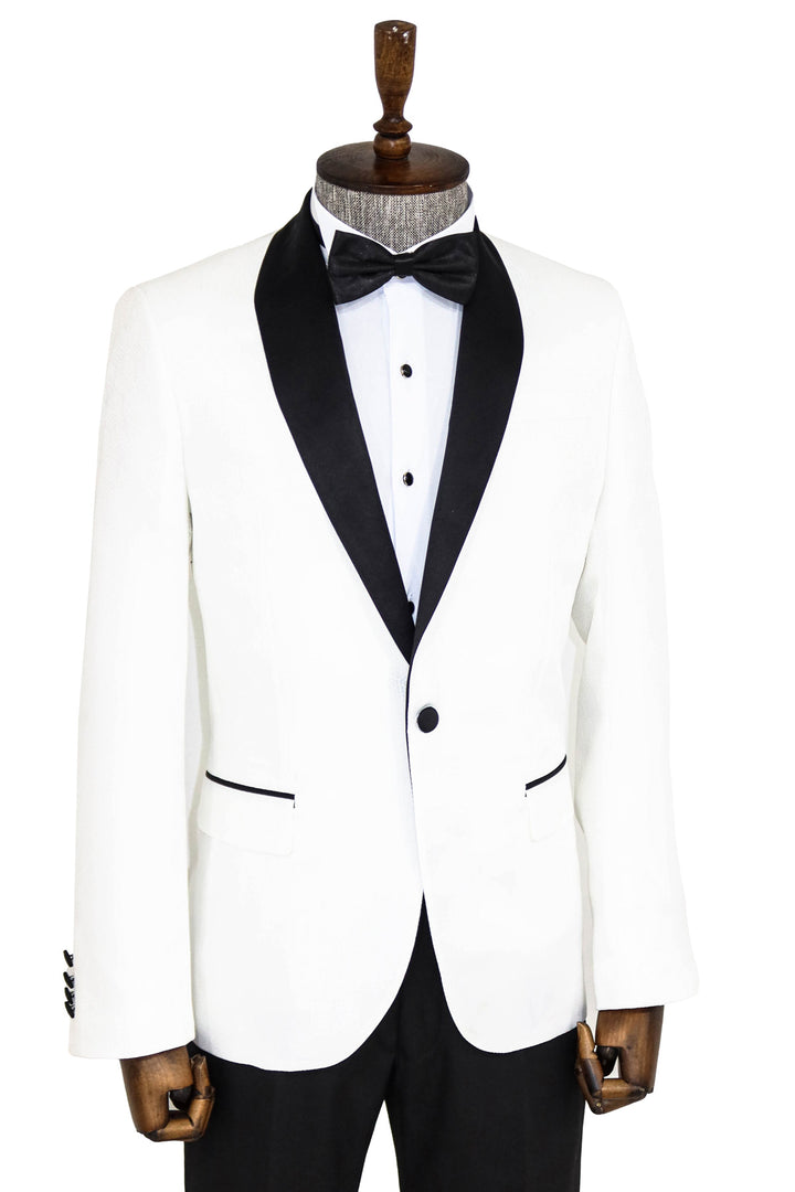 Pentagon Patterned Shawl Lapel White Men Prom Blazer and Trousers Combination- Wessi