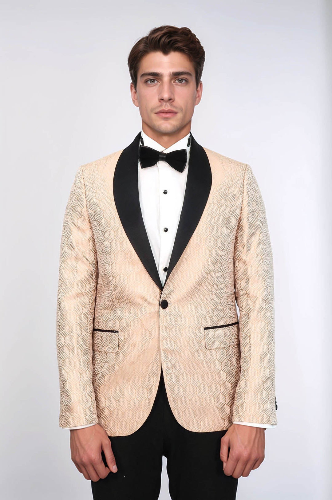 Pentagon Patterned Shawl Lapel Cream Men Dinner Jacket - Wessi