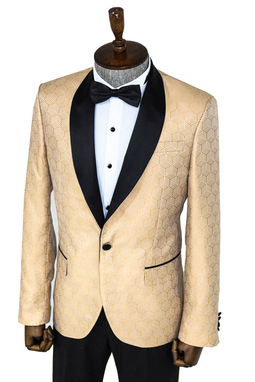 Pentagon Patterned Shawl Lapel Cream Men Prom Blazer  and Trousers Combination- Wessi