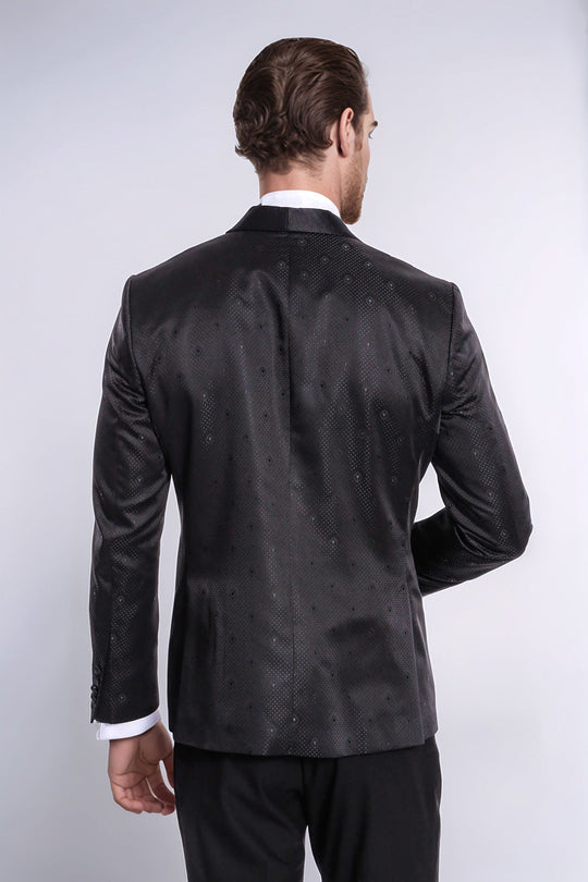 Dot Patterned Slim Fit Black Men Tuxedo Jacket - Wessi