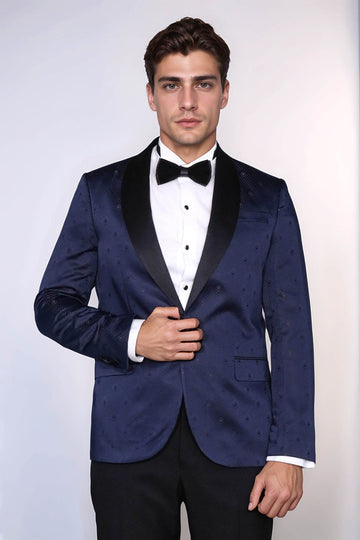 Blazer de bal pour hommes bleu marine à revers châle à motifs - Wessi