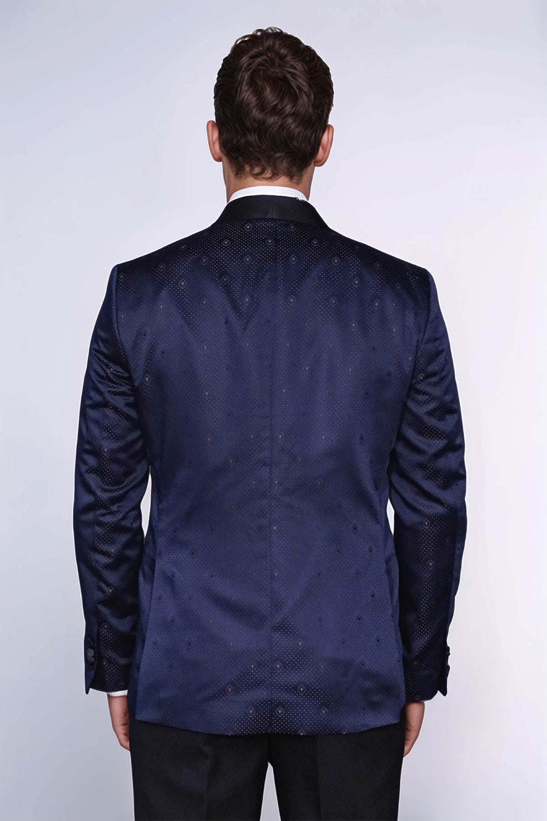 Patterned Shawl Lapel Navy Blue Men Tuxedo Jacket - Wessi